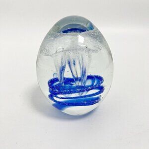 Pier 1 Imports Vintage Heavy Art Glass Paperweight Sculpture blue flower design